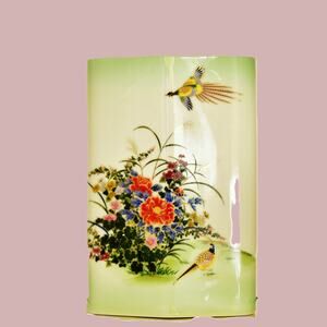 Vintage Japanese Pheasant Floral Colorful Pattern diamond shape Vase Gift Decor